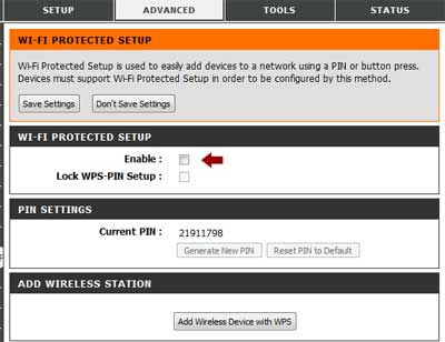 WPS settings on D-Link router
