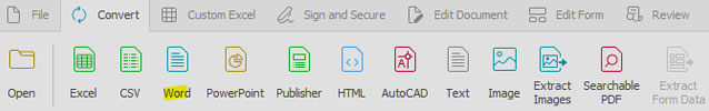 Able2Extract conversion output toolbar