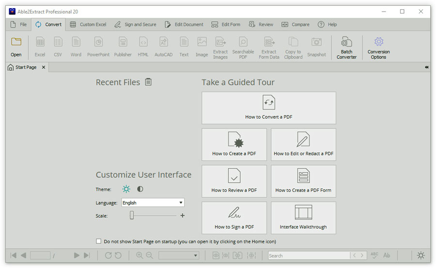 The Able2Extract Pro 20 startup screen.