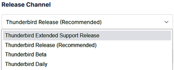 Thunderbird's release channels include the Extended Support Release.
